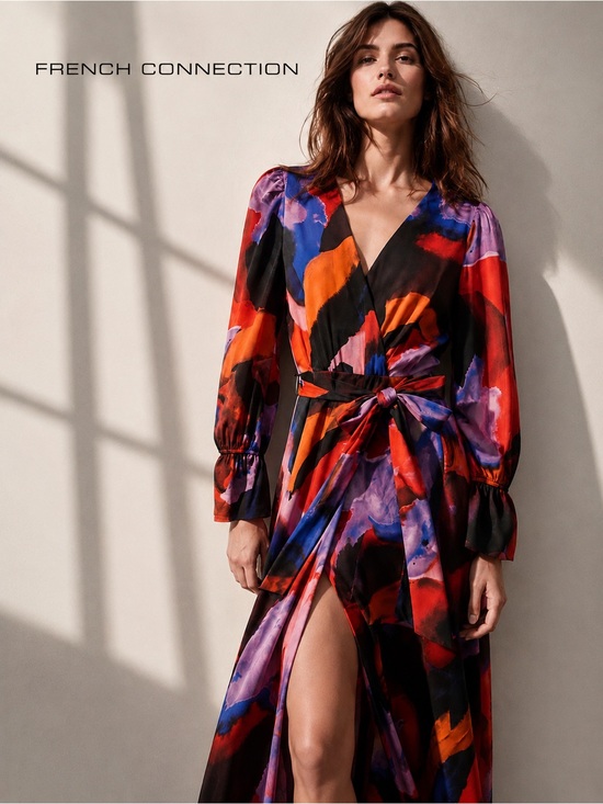 French Connection Dresses & Skirts - French Connection Bold Abstract Wrap Maxi Dress - Red, Blue, Orange, Purple